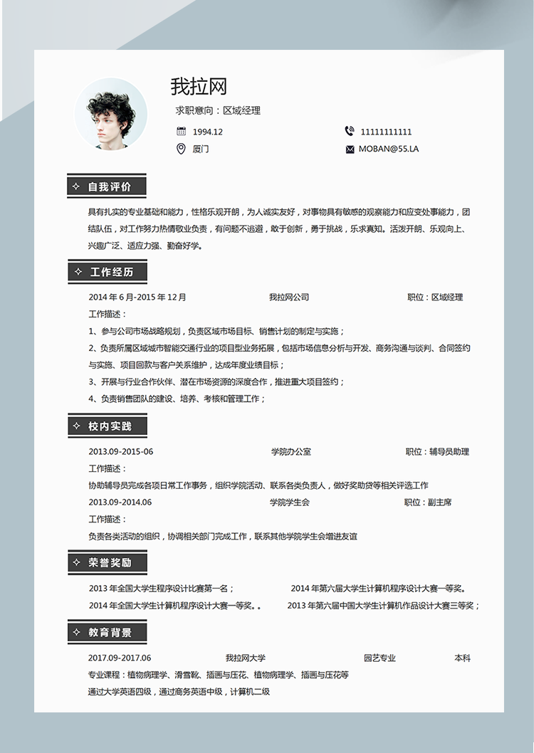 灰色簡約風區域總監word簡歷模板-1