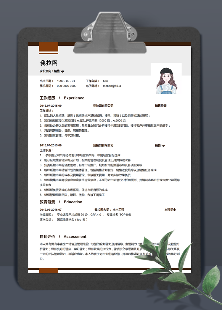 褐色系精美風(fēng)銷(xiāo)售vp個(gè)人簡(jiǎn)歷模板