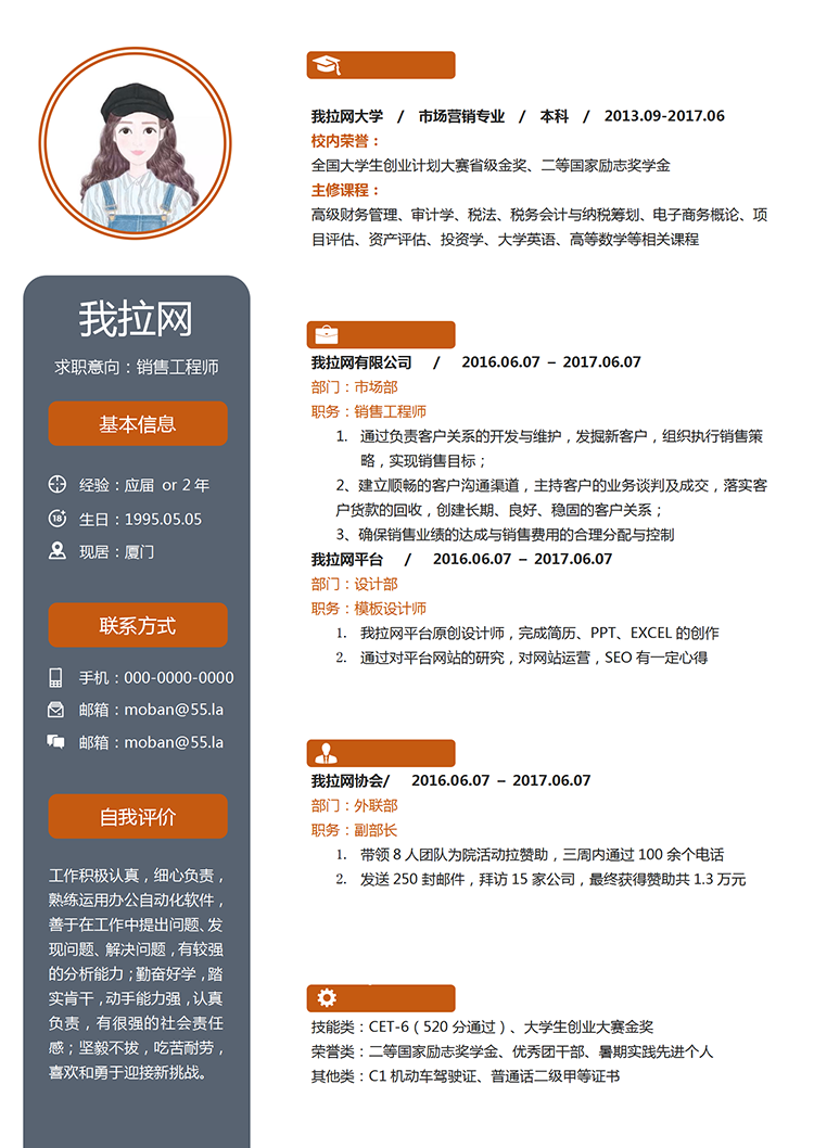 橙灰色大氣銷售工程師word簡歷模板-1