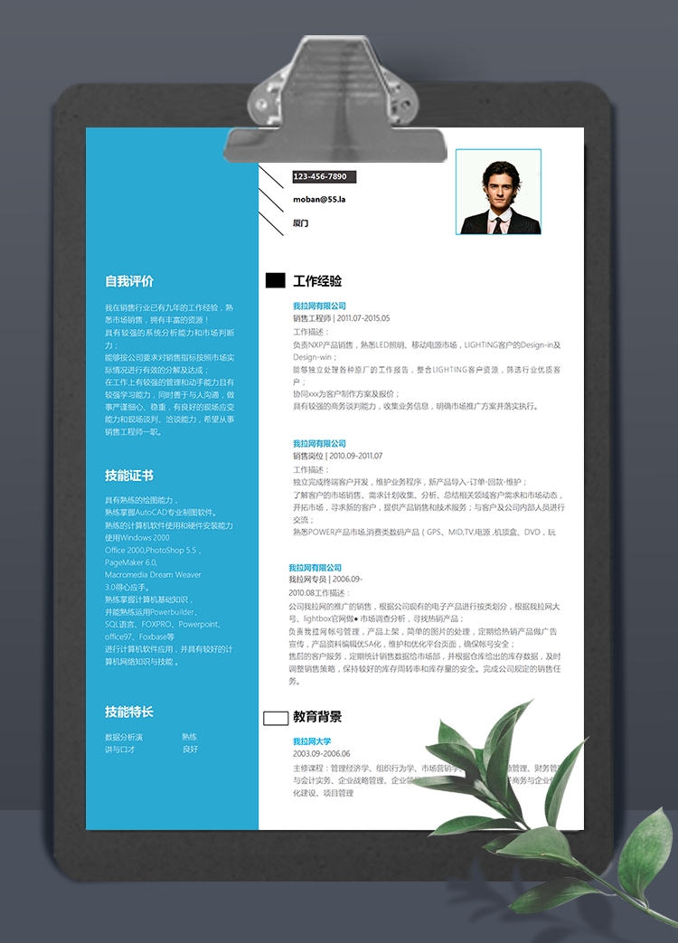 藍(lán)色時(shí)尚銷售工程師word簡(jiǎn)歷模板